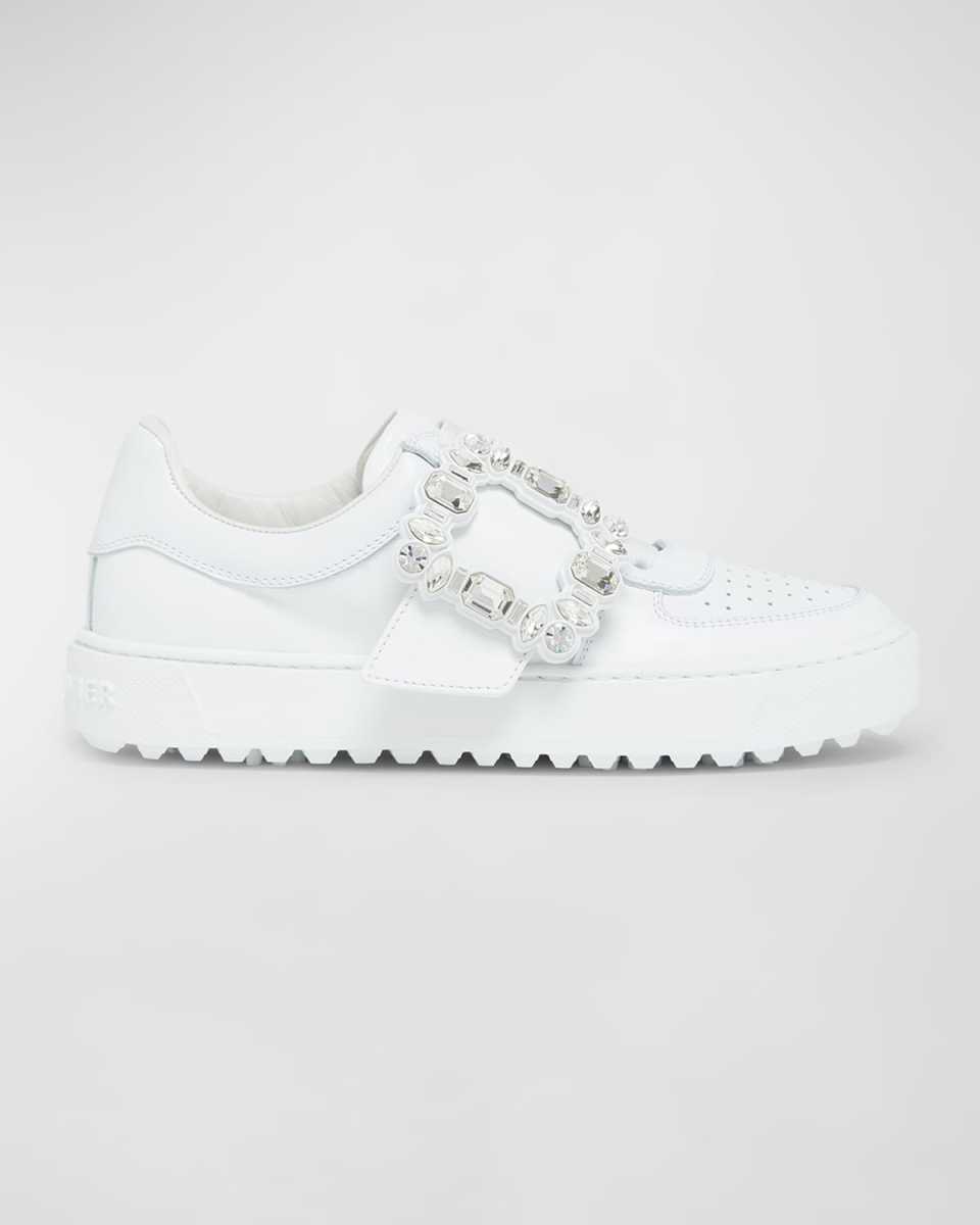 Very Vivier Leather Crystal-Buckle Sneakers